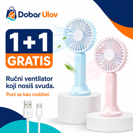 Ručni ventilator - Puni se kao mobitel | 1+1 GRATIS