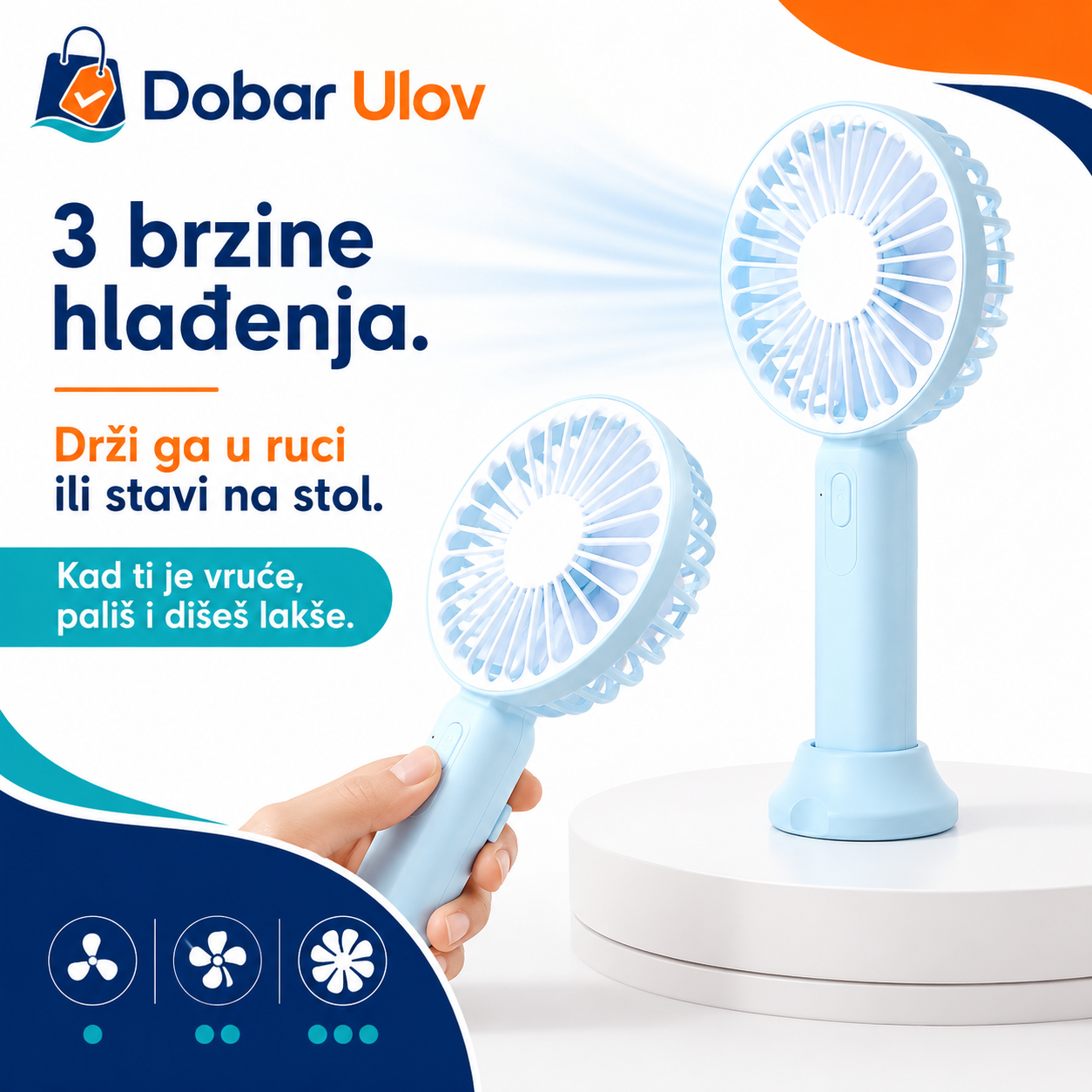 Ručni ventilator - Puni se kao mobitel | 1+1 GRATIS