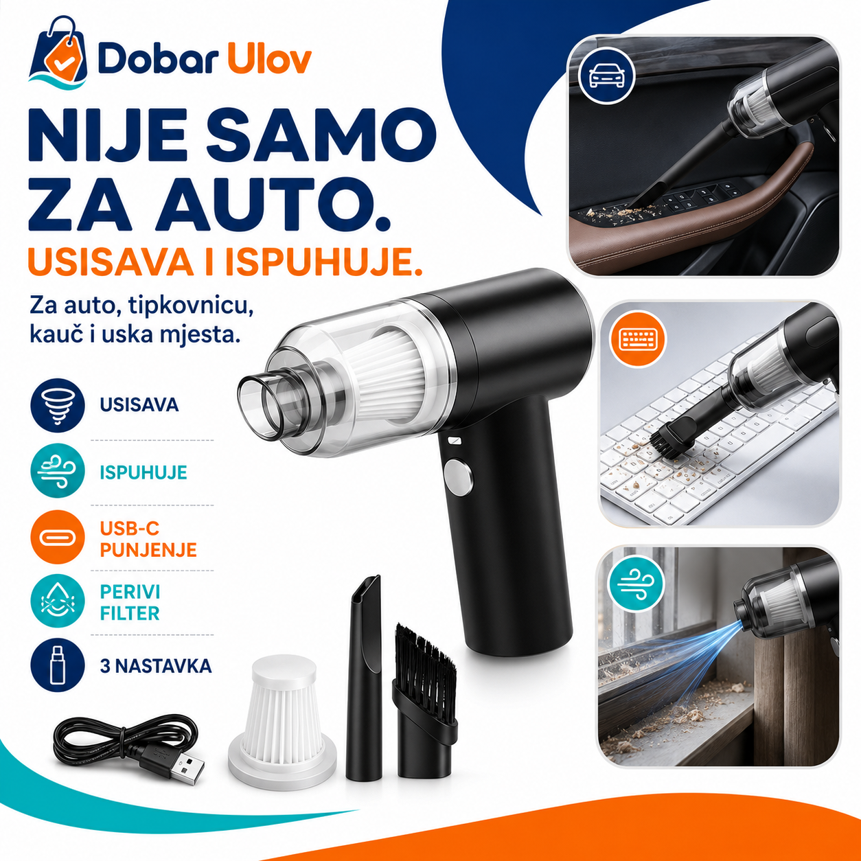 Bežični Mini Usisavač 2u1 | Usisava i ispuhuje