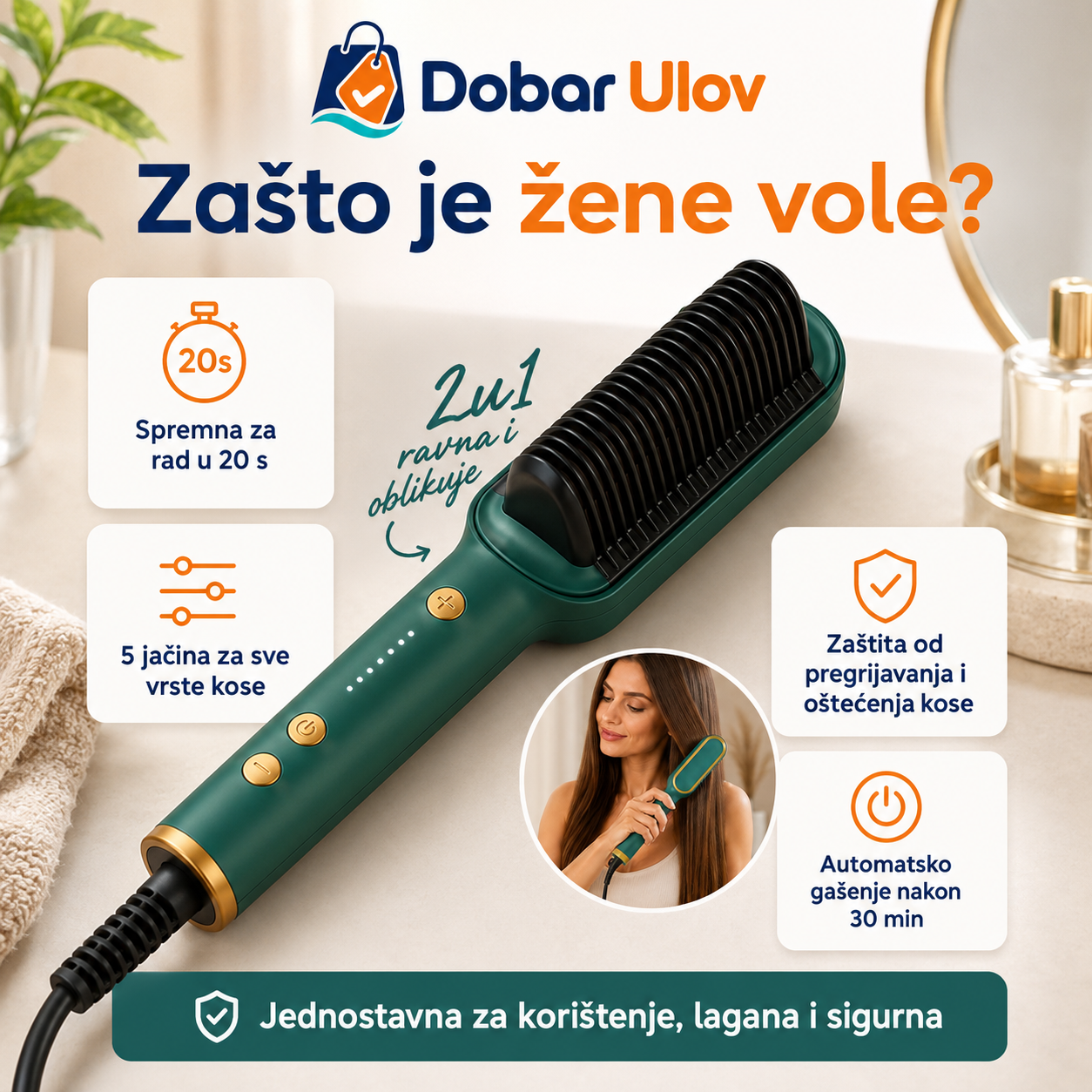 2U1 Pegla i četka za kosu